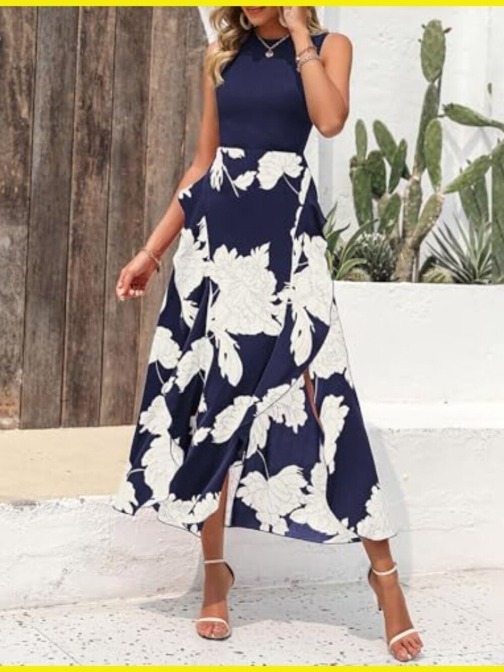 Floral Ruffle Midi Dress Sleeveless A-Line Boho Wedding Guest Party - Picture 2 of 7